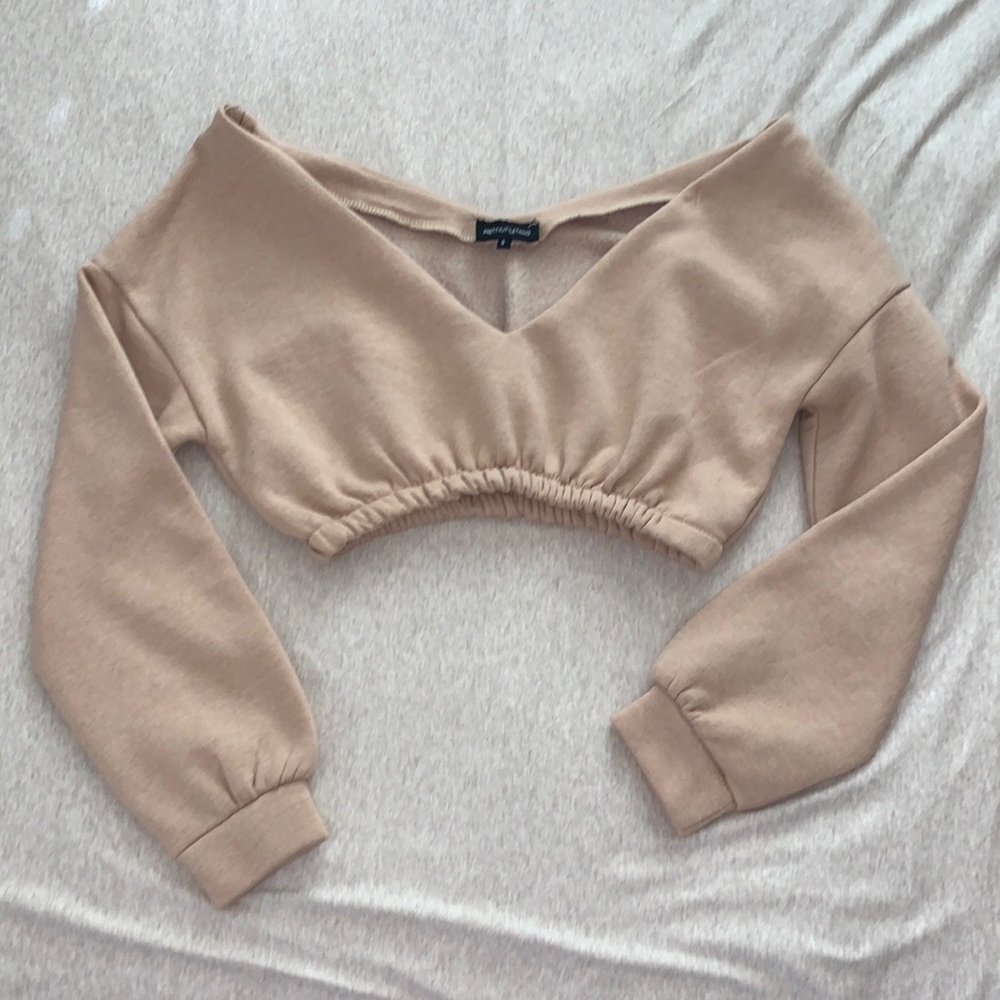 PLT Nude Cropped Long-sleeve Lounge Top